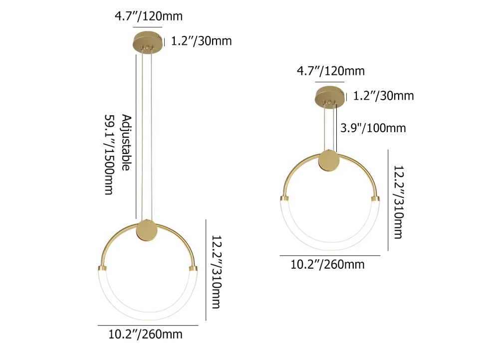 HMR - Modern Minimalist Single Circle Kitchen Island Light in Gold Cool Light