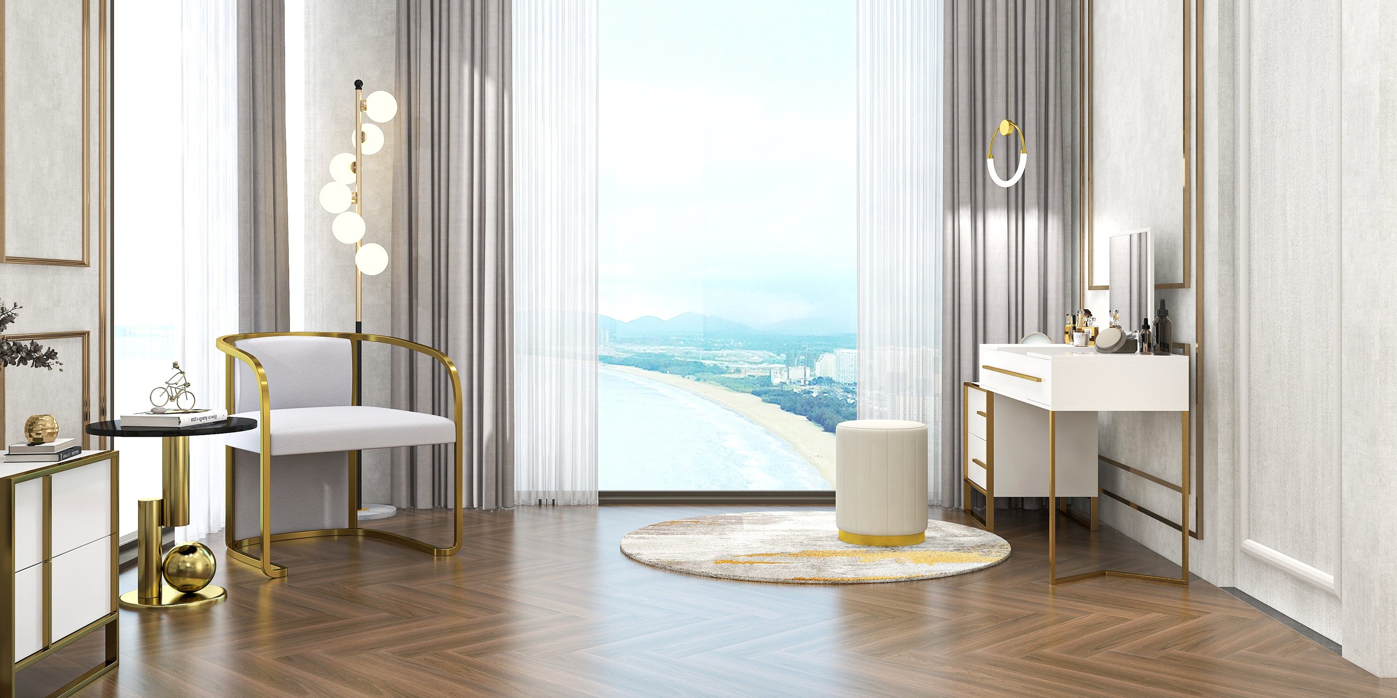 HMR - Modern Minimalist Single Circle Kitchen Island Light in Gold Cool Light