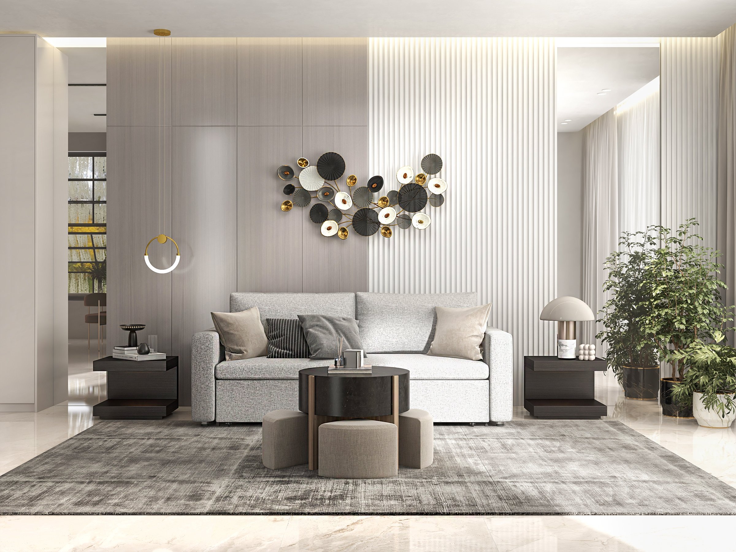 HMR - Modern Minimalist Single Circle Kitchen Island Light in Gold Cool Light