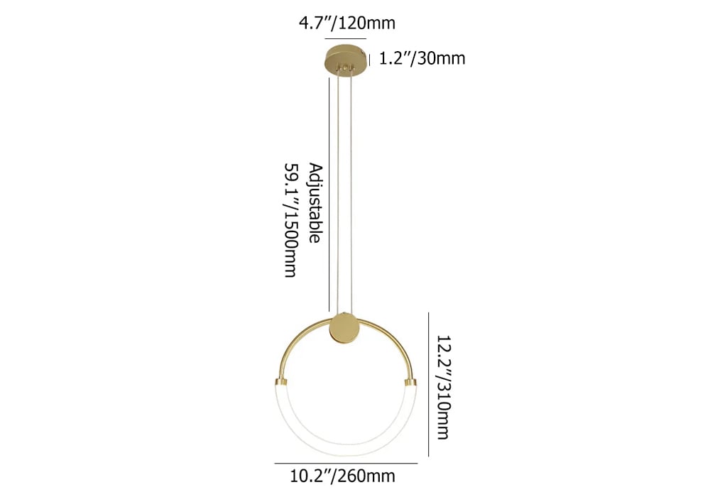 HMR - Modern Minimalist Single Circle Kitchen Island Light in Gold Cool Light