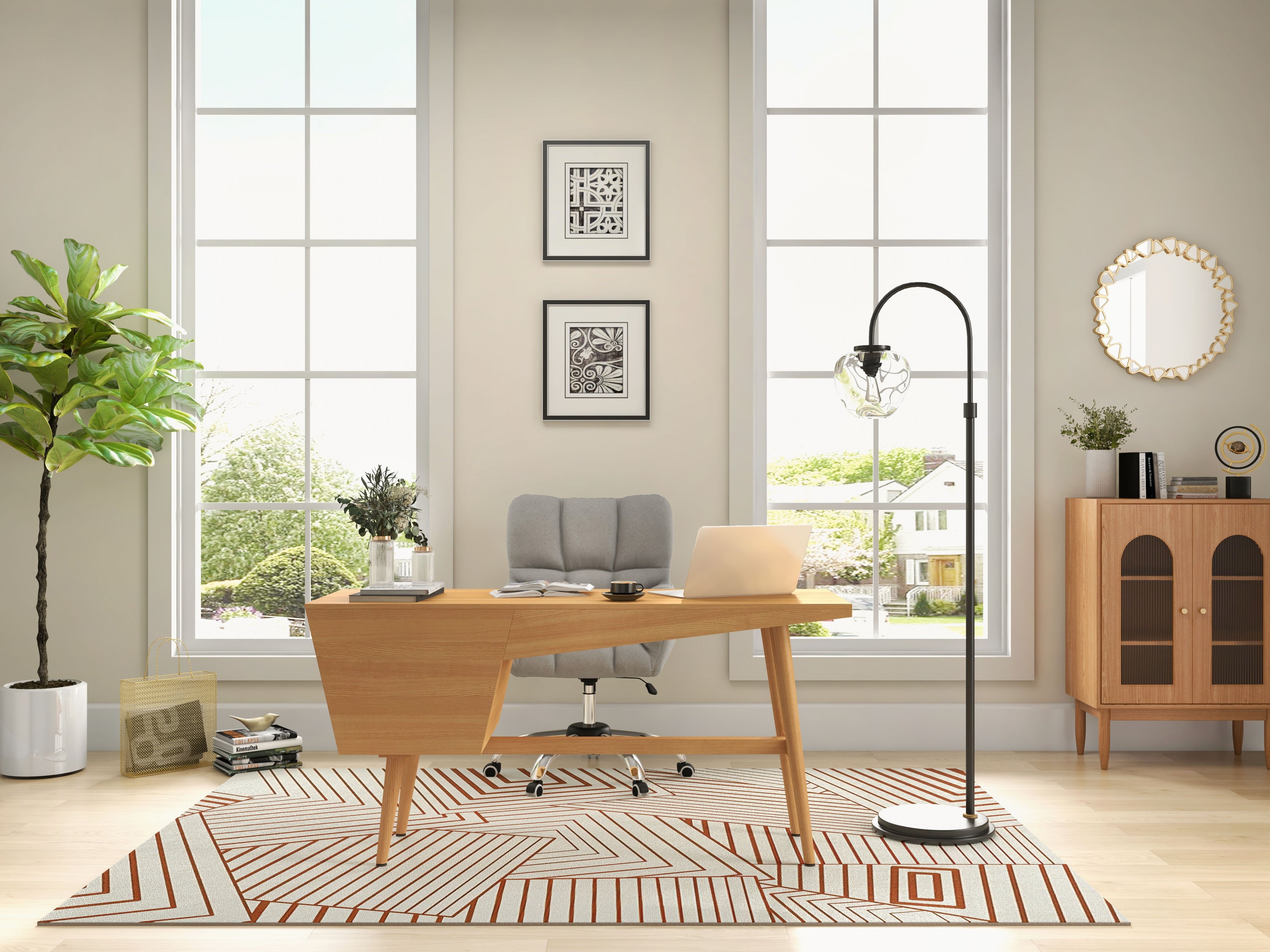 HMR - 59.1" Mid Century Modern Natural Writing Desk Wooden Computer Desk with 2 Drawers 4 Legs