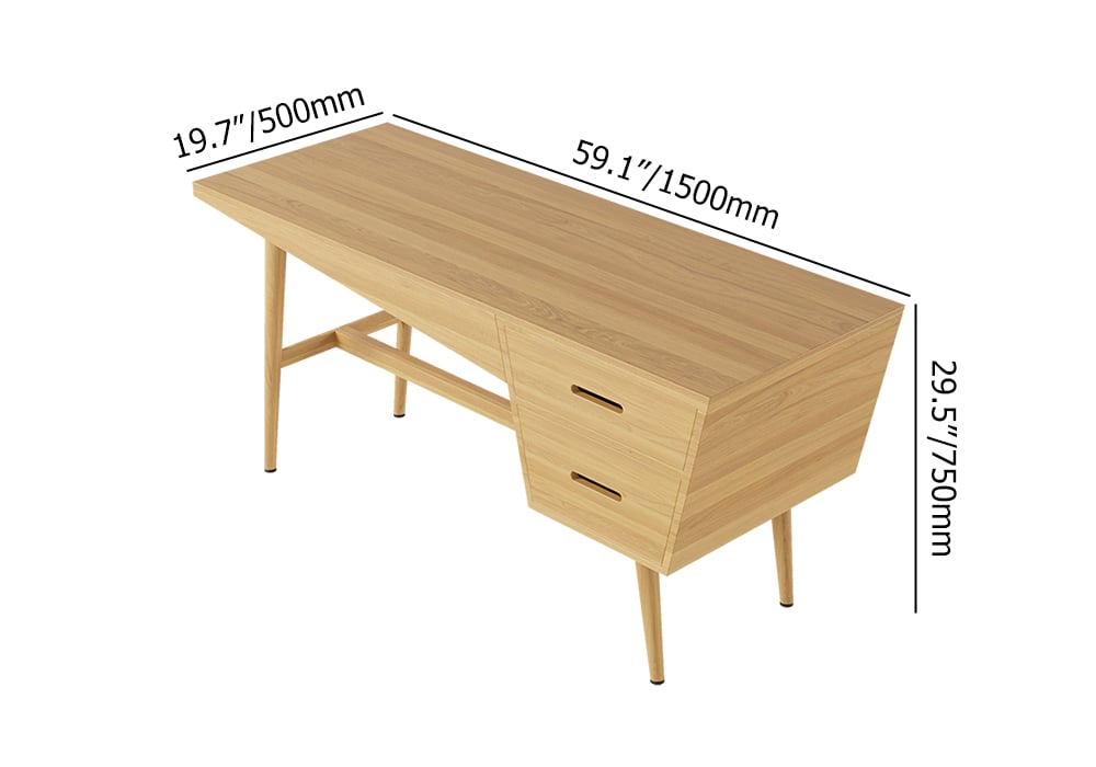 HMR - 59.1" Mid Century Modern Natural Writing Desk Wooden Computer Desk with 2 Drawers 4 Legs