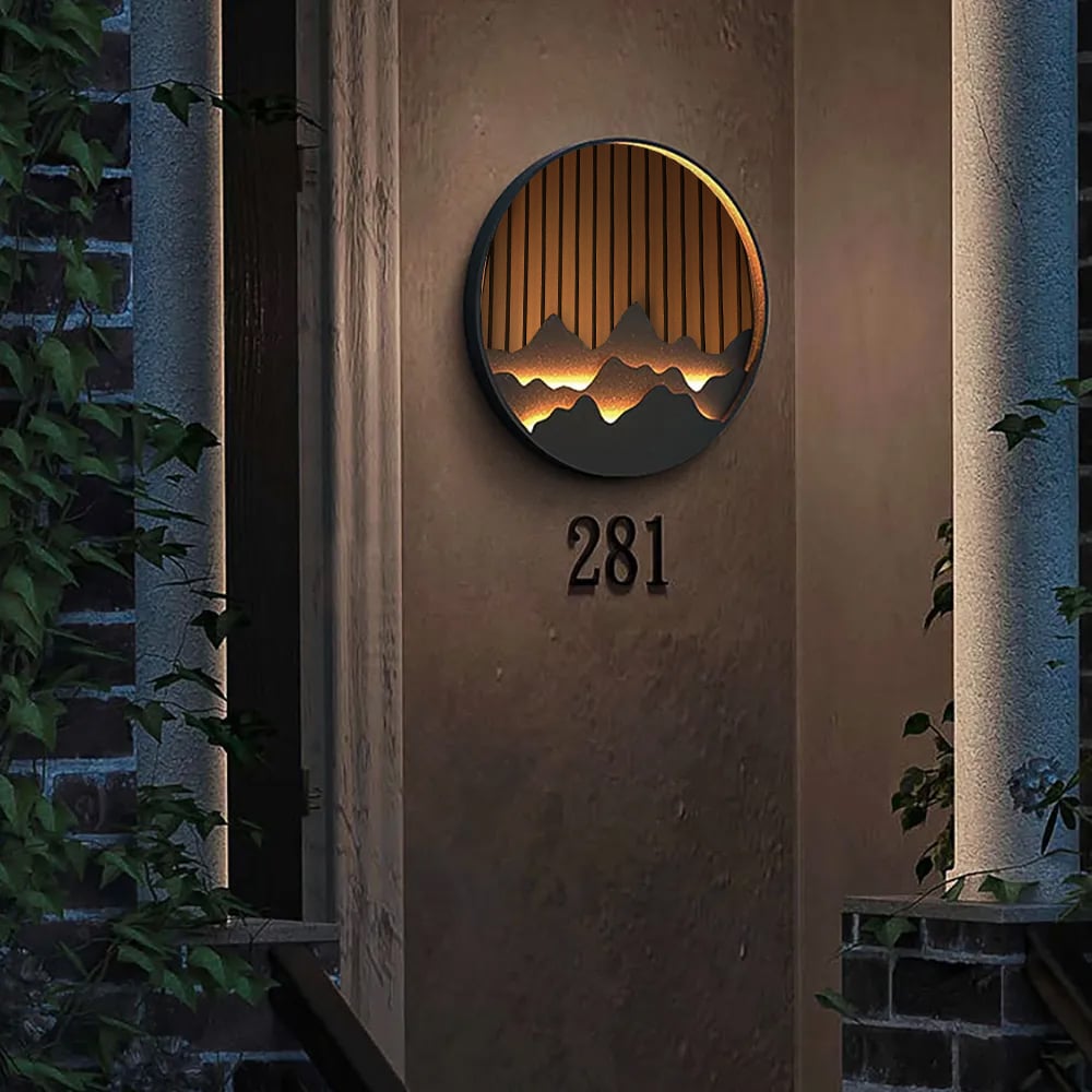 HMR - Outdoor Flush Mounted Wall Lighting Sconces LED Circle Layered Mountain Pattern