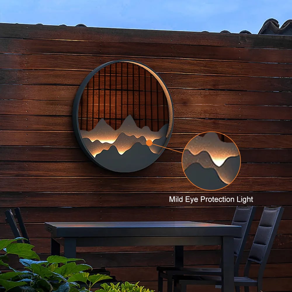 HMR - Outdoor Flush Mounted Wall Lighting Sconces LED Circle Layered Mountain Pattern