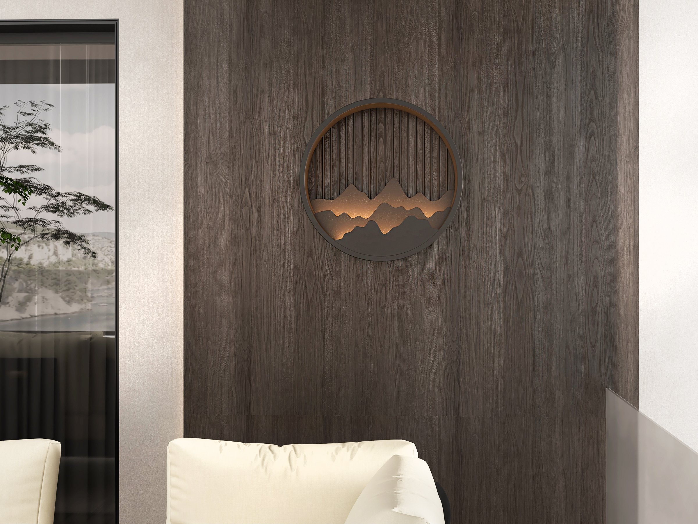 HMR - Outdoor Flush Mounted Wall Lighting Sconces LED Circle Layered Mountain Pattern