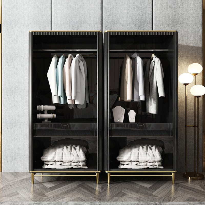 HMR - Bline 70" Modern Black Wardrobe Closet with Multi-Storage