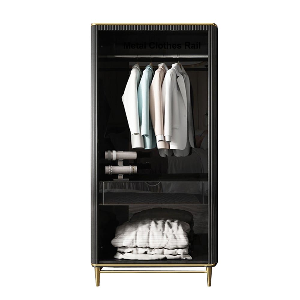 HMR - Bline 70" Modern Black Wardrobe Closet with Multi-Storage