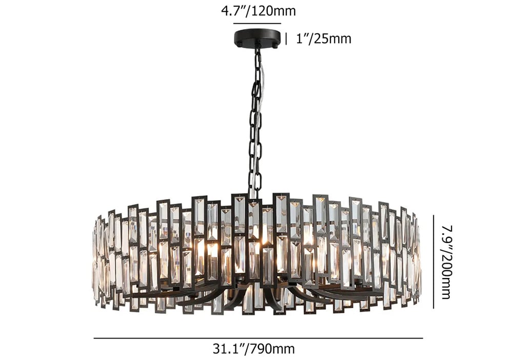 HMR - Clytia Modern Geometric Crystal Chandelier with Adjustable Chain in Black