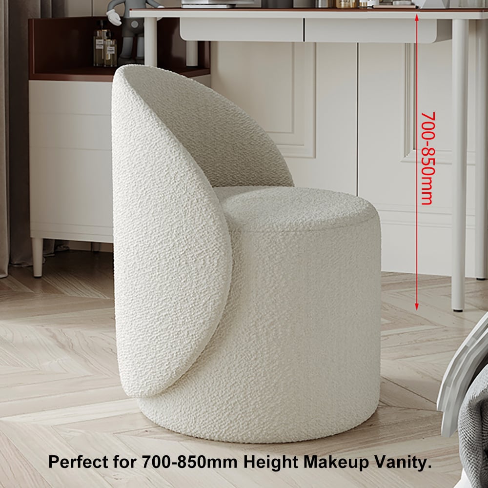 HMR - Boucle Round Back Swivel Vanity Stool Accent Chair