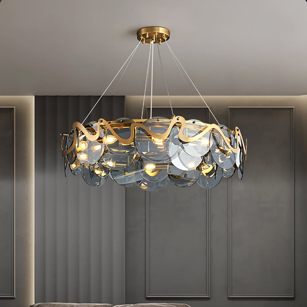 HMR - Modern 8-Light Smokey Gray Glass Chandelier with Adjustable Cables