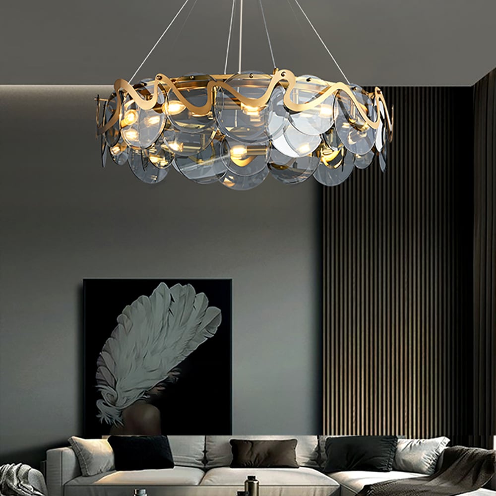 HMR - Modern 8-Light Smokey Gray Glass Chandelier with Adjustable Cables