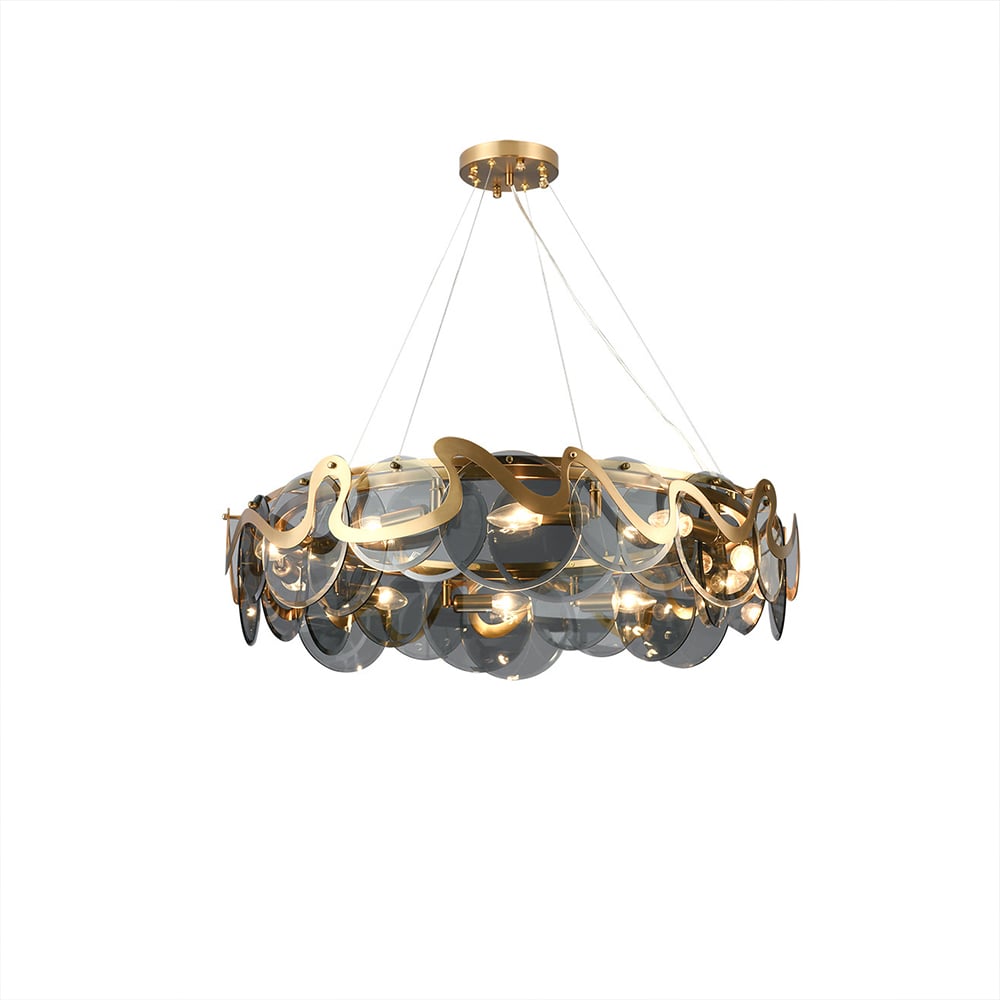 HMR - Modern 8-Light Smokey Gray Glass Chandelier with Adjustable Cables