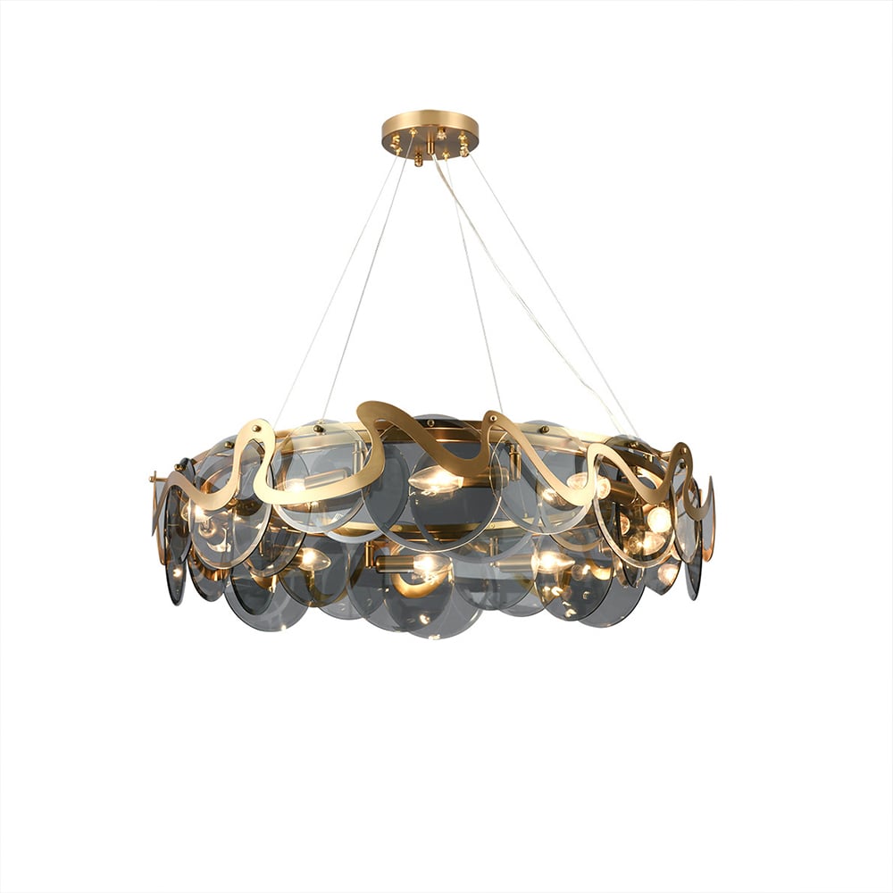HMR - Modern 8-Light Smokey Gray Glass Chandelier with Adjustable Cables