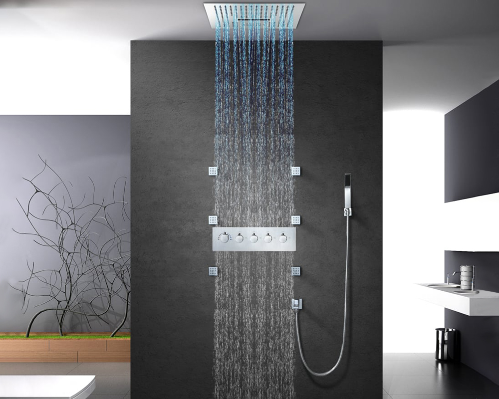 HMR Wall-Mounted 16" Shower System 4 Function Thermostatic - Polished Chrome