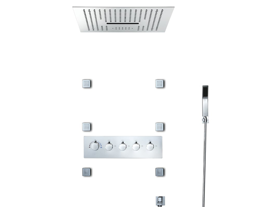 HMR Wall-Mounted 16" Shower System 4 Function Thermostatic - Polished Chrome