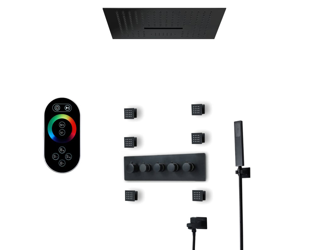 HMR Wall-Mounted 16" Shower System 4 Function Thermostatic - Black
