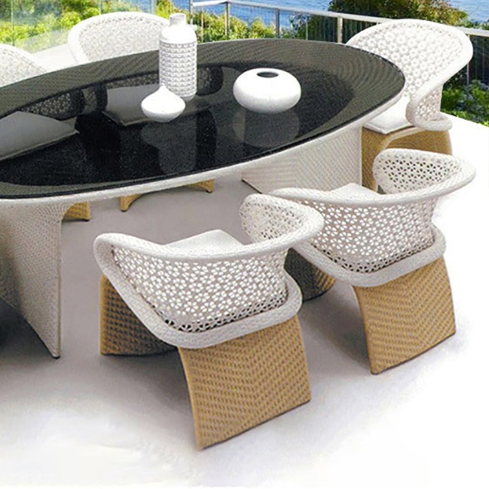 HMR - Aluminum & Rattan Outdoor Patio Armchair with Cushion Arched Bottom Low-Back