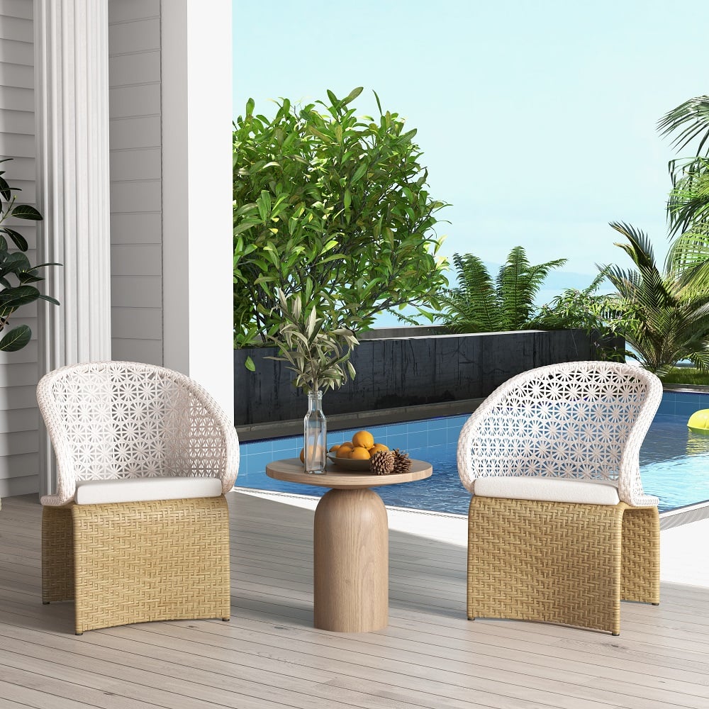HMR - Aluminum & Rattan Outdoor Patio Armchair with Cushion Arched Bottom Low-Back
