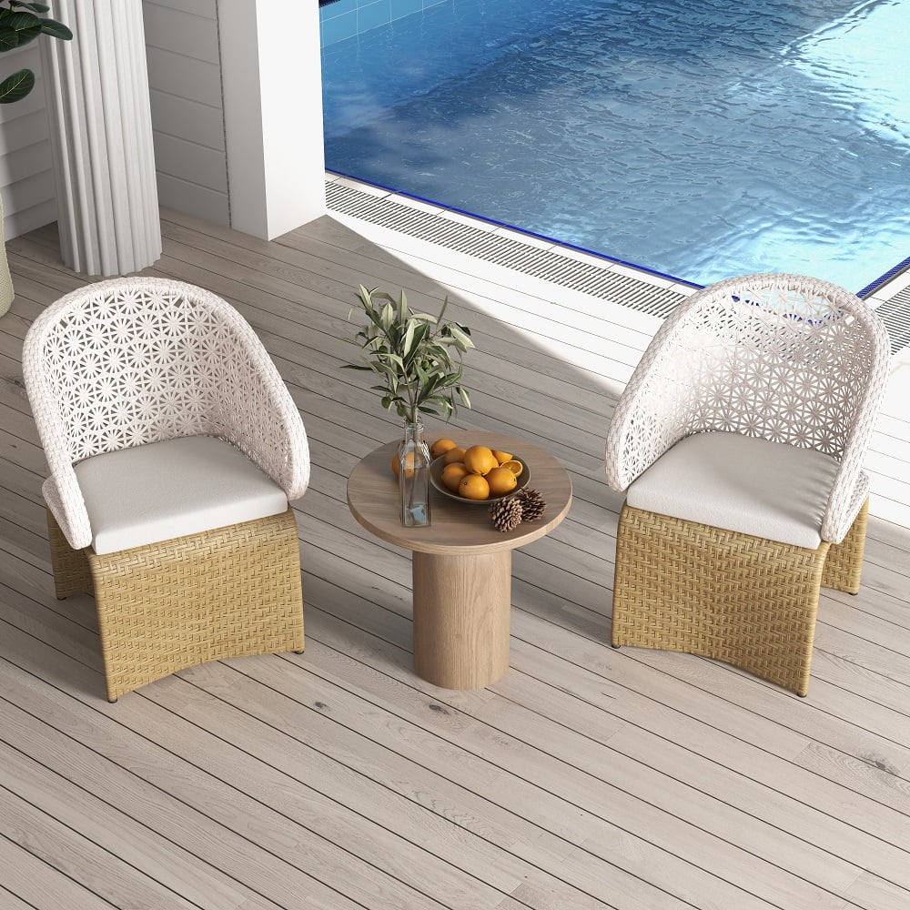 HMR - Aluminum & Rattan Outdoor Patio Armchair with Cushion Arched Bottom Low-Back