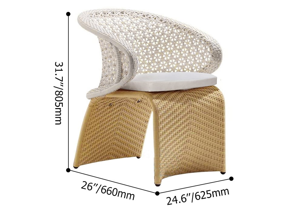 HMR - Aluminum & Rattan Outdoor Patio Armchair with Cushion Arched Bottom Low-Back