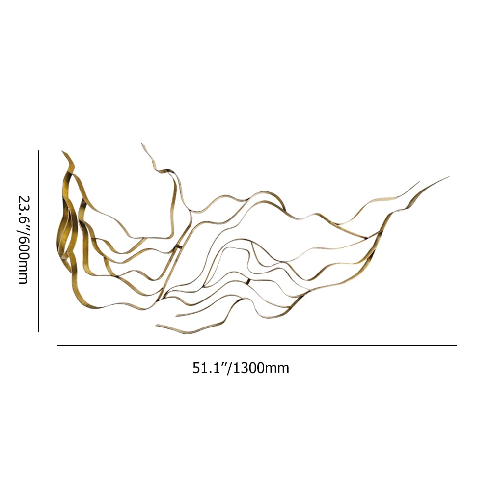 HMR - Luxury Abstract Wavy Lines Wall Decor Irregular Metal Wall Art in Gold for Living Room