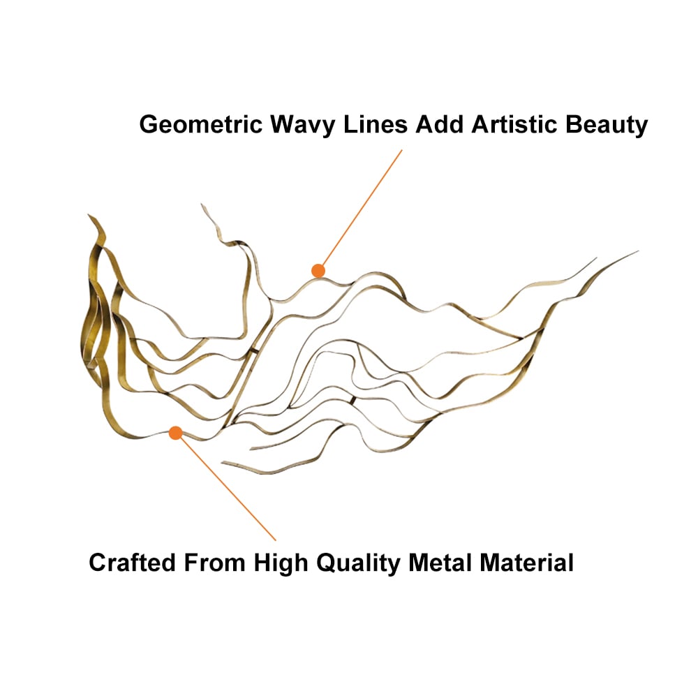 HMR - Luxury Abstract Wavy Lines Wall Decor Irregular Metal Wall Art in Gold for Living Room