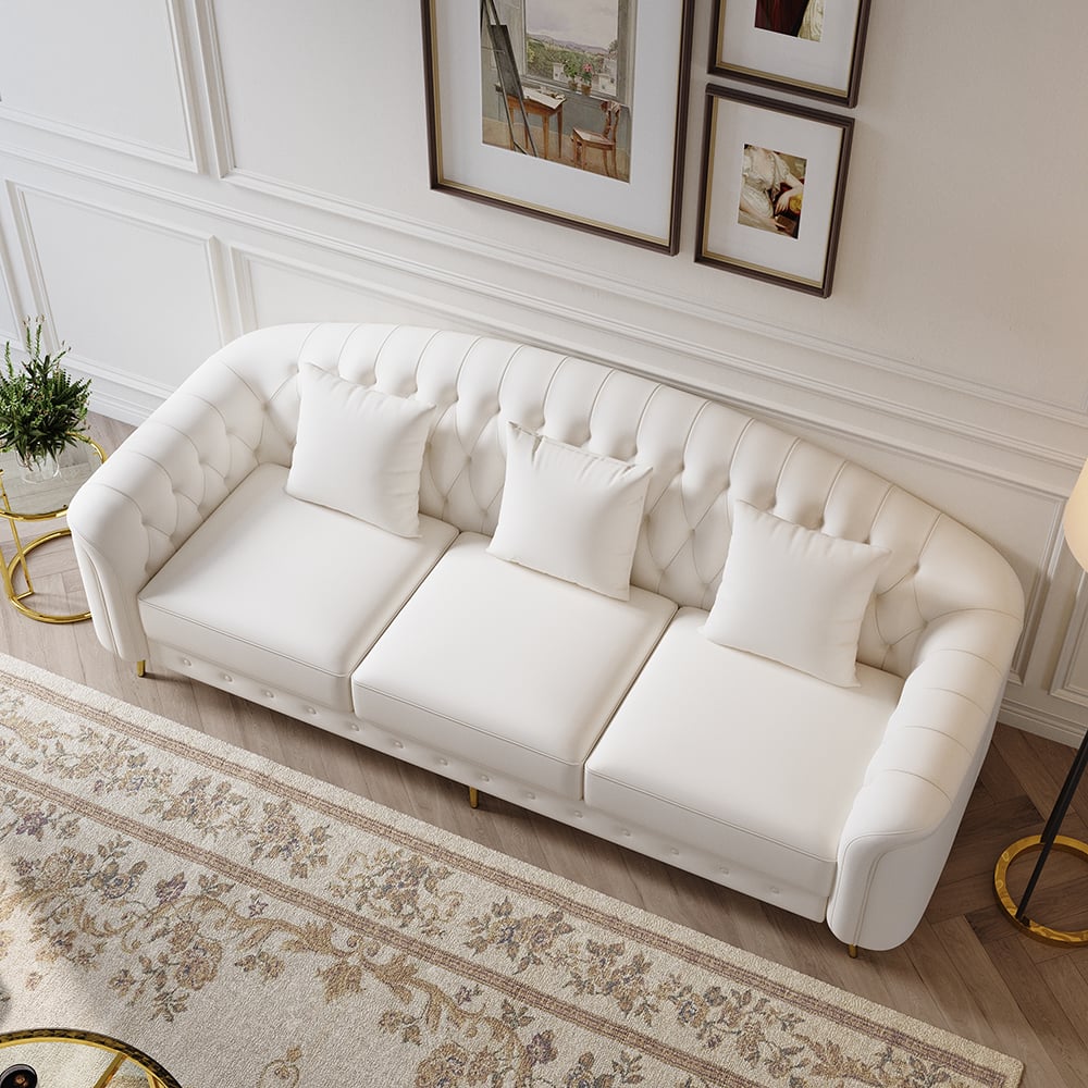 HMR - 3-Pieces Beige Leather Sofa and Loveseat Living Room Set with Pillows