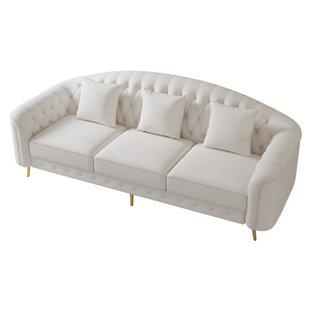 HMR - 3-Pieces Beige Leather Sofa and Loveseat Living Room Set with Pillows