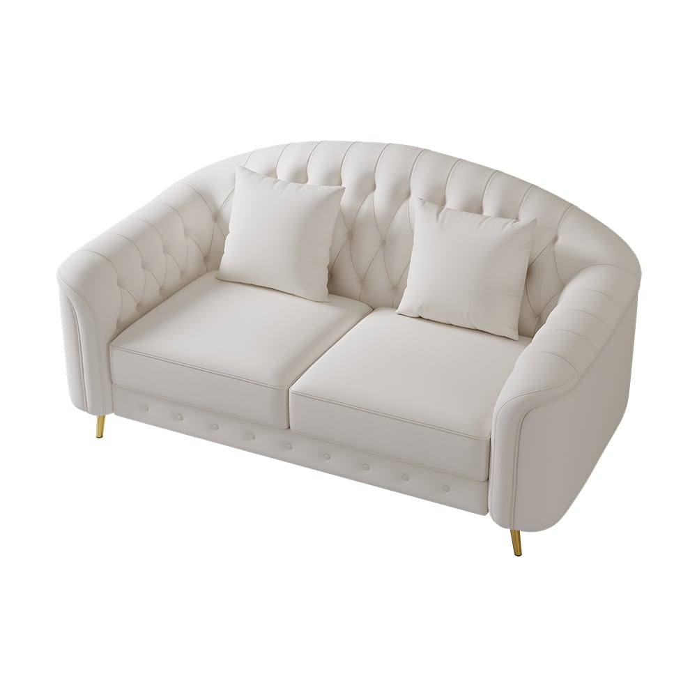 HMR - 3-Pieces Beige Leather Sofa and Loveseat Living Room Set with Pillows