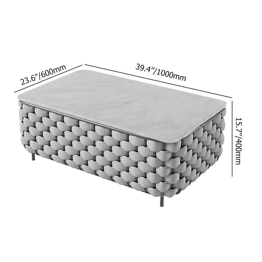 HMR - Martic Modern Aluminum & Rope & Faux Marble Top Outdoor Patio Coffee Table