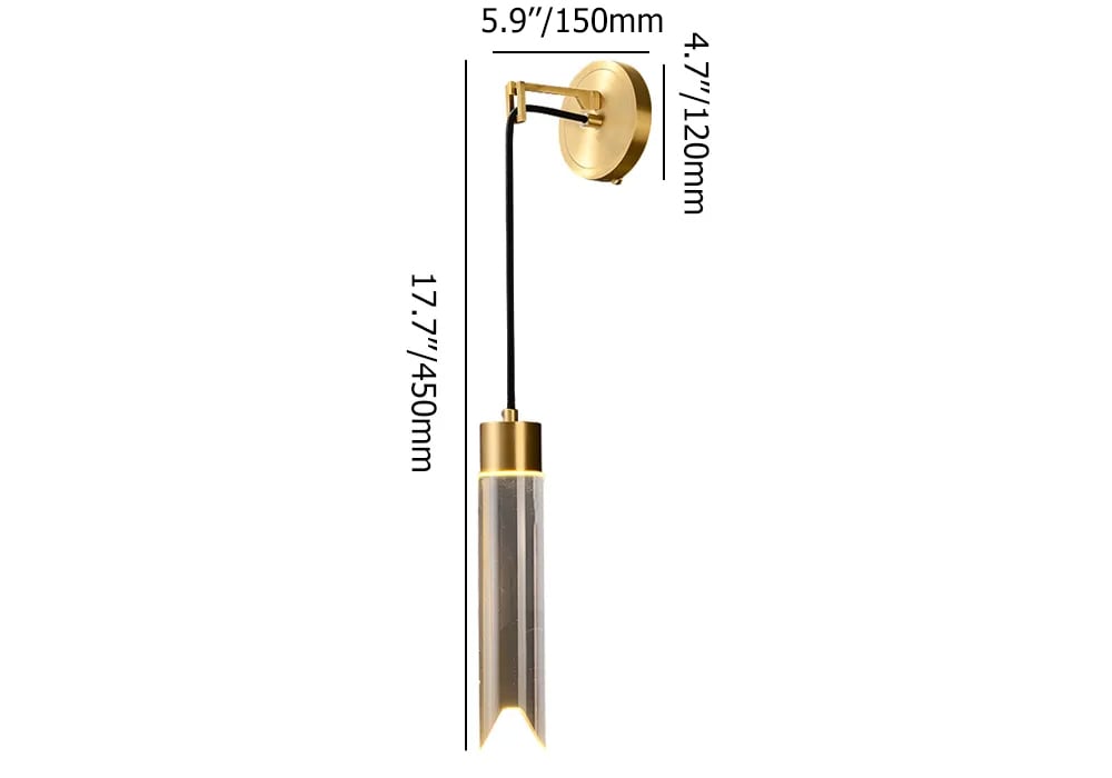 HMR - Minimalist LED Wall Light Armed Crystal Wall Sconce with Cylinder Shade