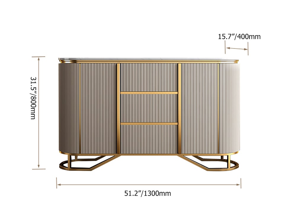 HMR - Faux Marble Top Sideboard with Stainless Steel Base in White