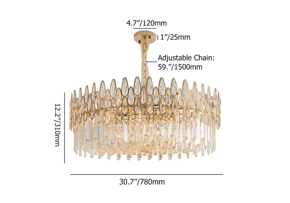 HMR - Ketose Modern Gold 14-Light Crystal Chandelier with Adjustable Chain