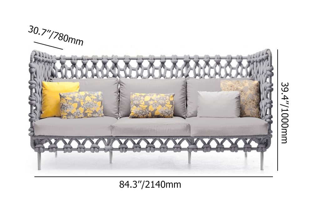HMR - 6-Pieces Aluminum & Rope Outdoor Sofa Set with Coffee Table and Cushion Pillow in Gray