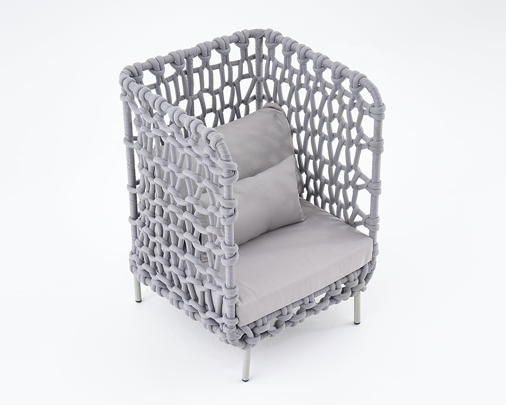 HMR - 6-Pieces Aluminum & Rope Outdoor Sofa Set with Coffee Table and Cushion Pillow in Gray