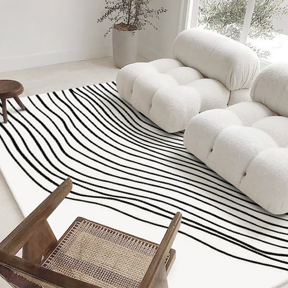 HMR - Multipurpose Rectangular Contemporary Low-key Black & White Nylon Area Rug