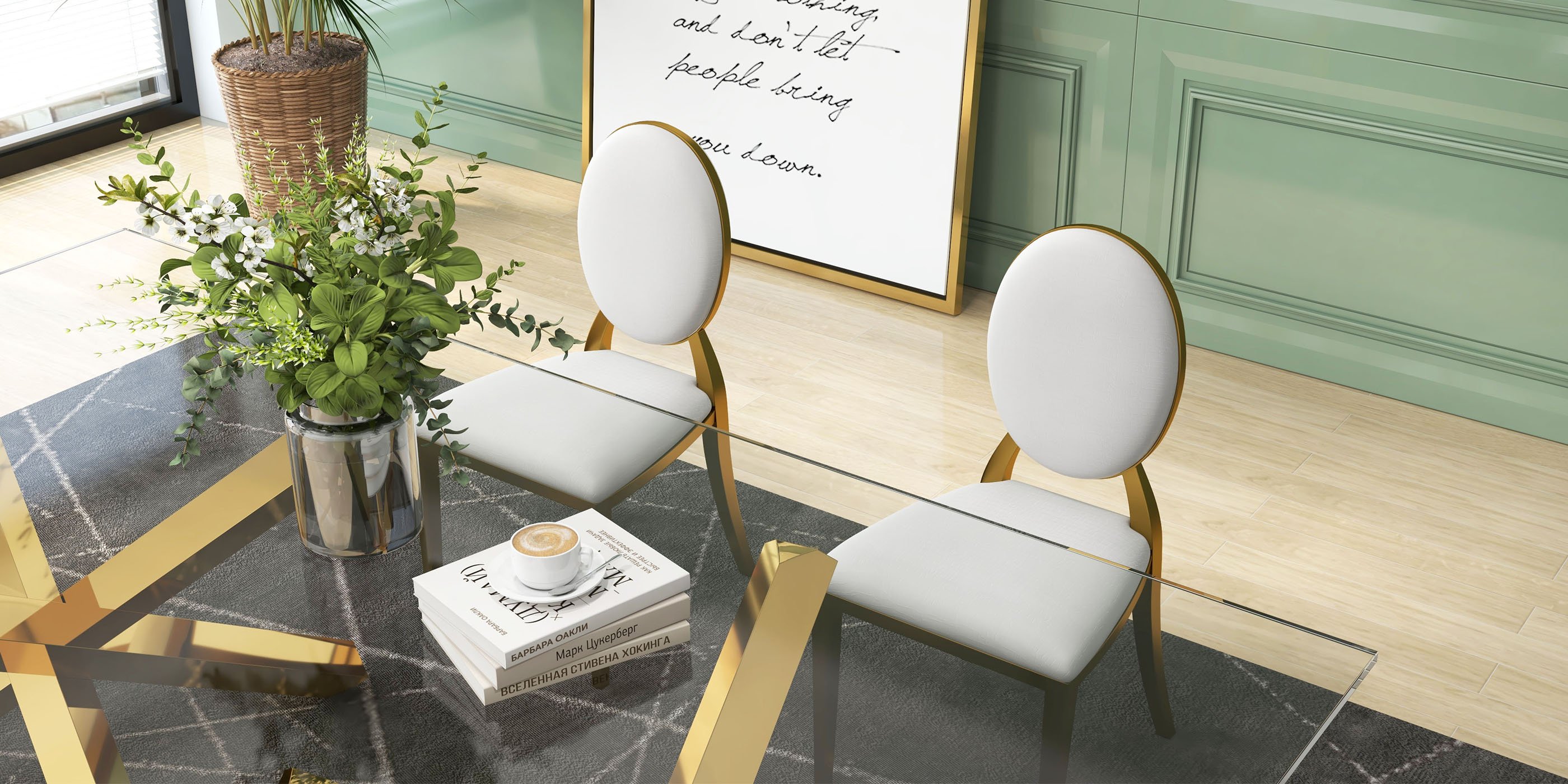 HMR - 94.5" Rectangle Tempered Glass Dining Table Seats 6-8 People