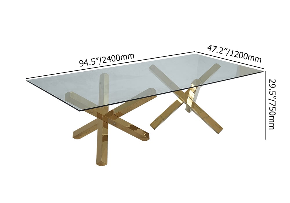 HMR - 94.5" Rectangle Tempered Glass Dining Table Seats 6-8 People