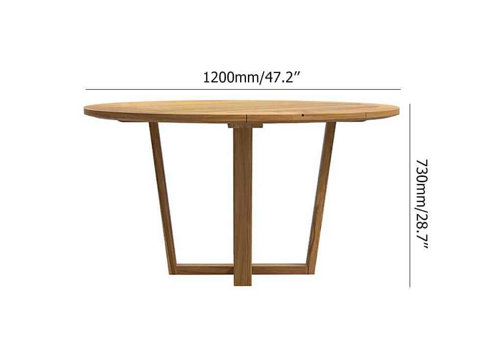 HMR - Modern Round Teak Wood 6 Person Outdoor Patio Dining Table in Natural