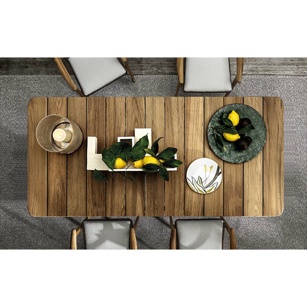 HMR - 7-Pieces Outdoor Patio Dining Set with Teak Wood Table and Chair in Natural & Gray