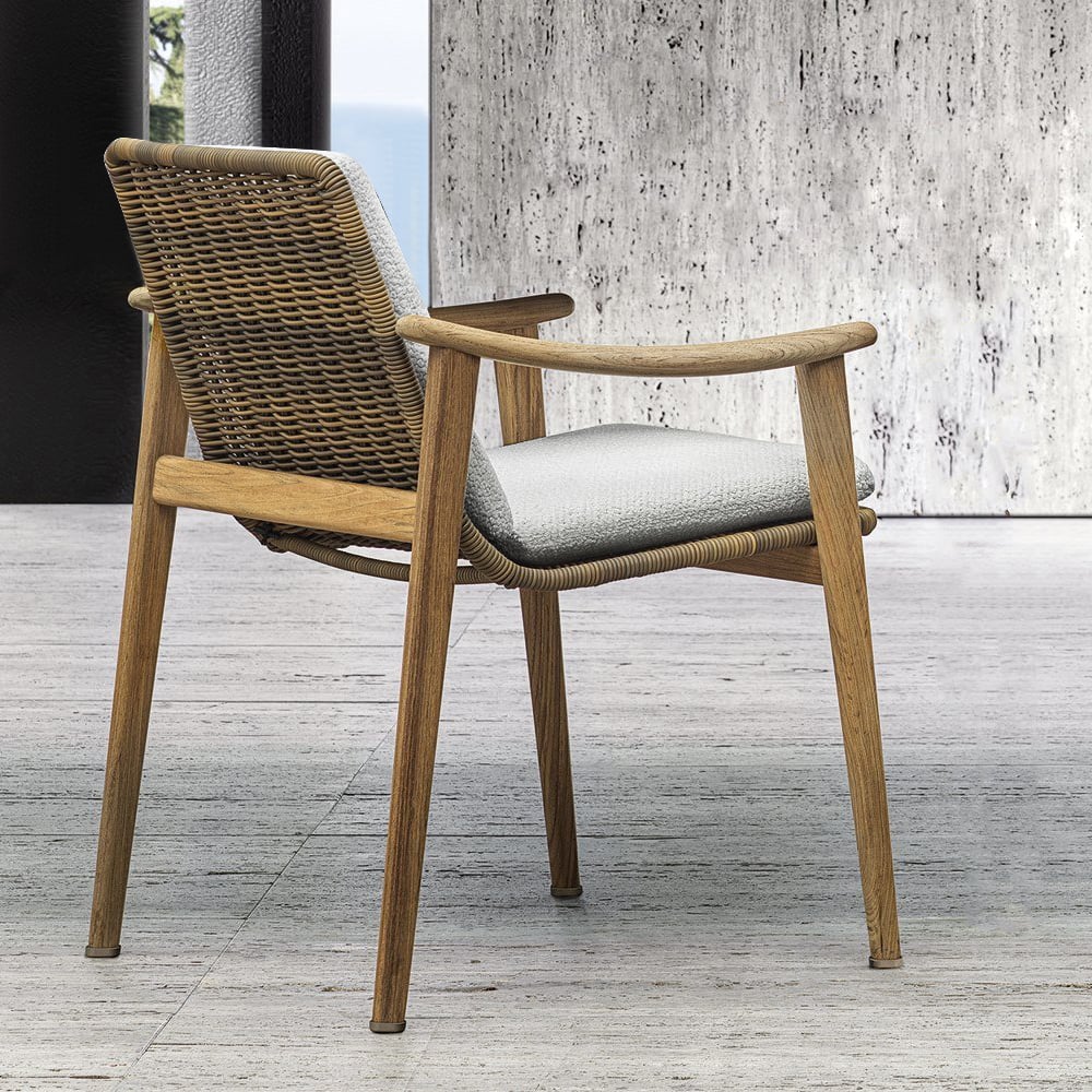 HMR - 7-Pieces Outdoor Patio Dining Set with Teak Wood Table and Chair in Natural & Gray