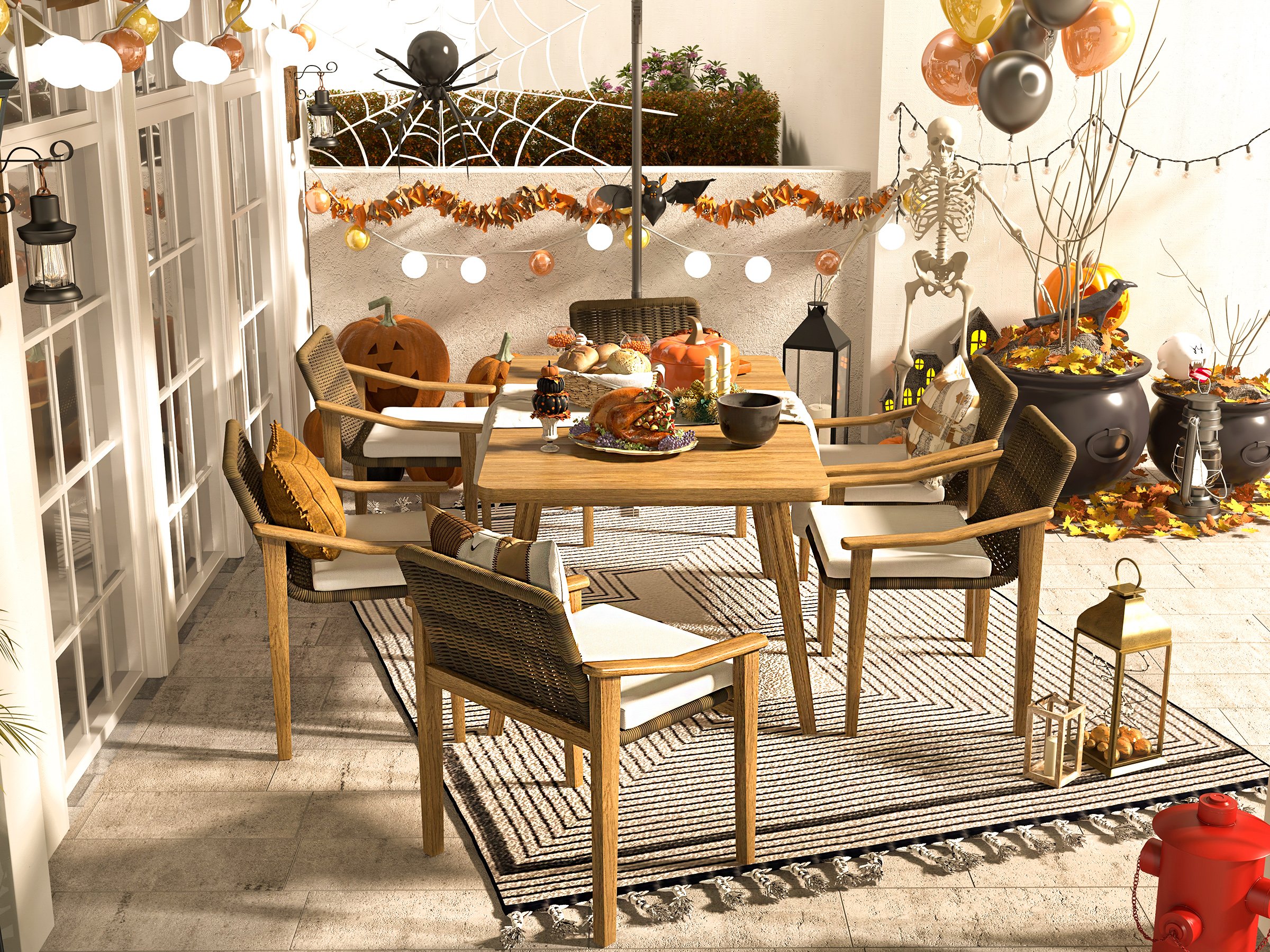 HMR - 7-Pieces Outdoor Patio Dining Set with Teak Wood Table and Chair in Natural & Gray