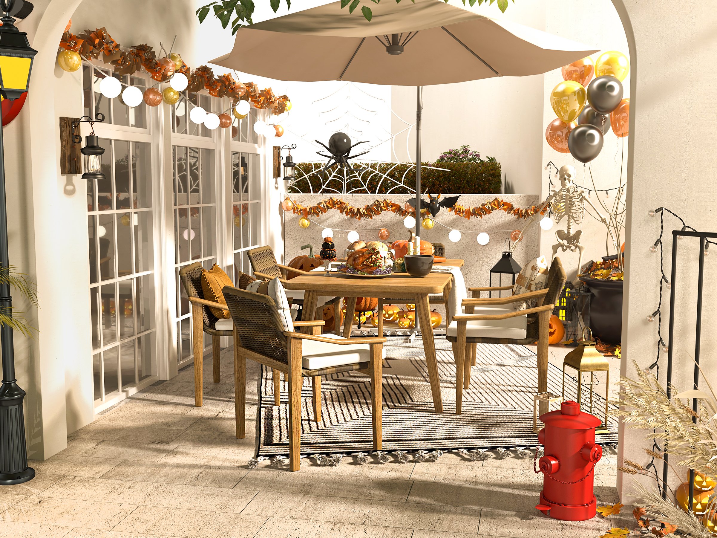 HMR - 7-Pieces Outdoor Patio Dining Set with Teak Wood Table and Chair in Natural & Gray