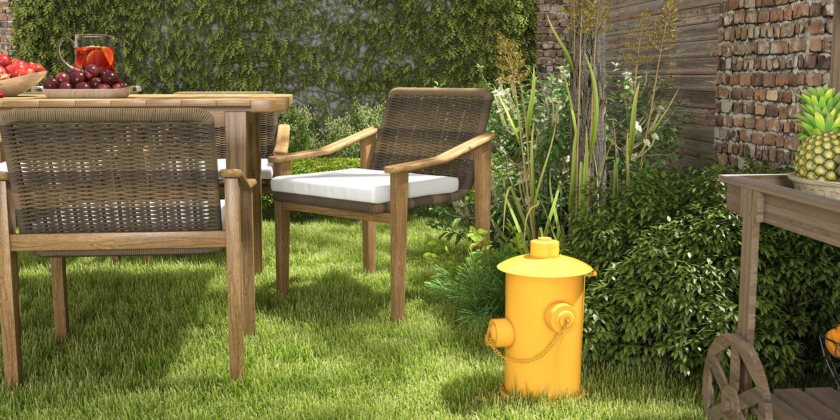 HMR - 7-Pieces Outdoor Patio Dining Set with Teak Wood Table and Chair in Natural & Gray