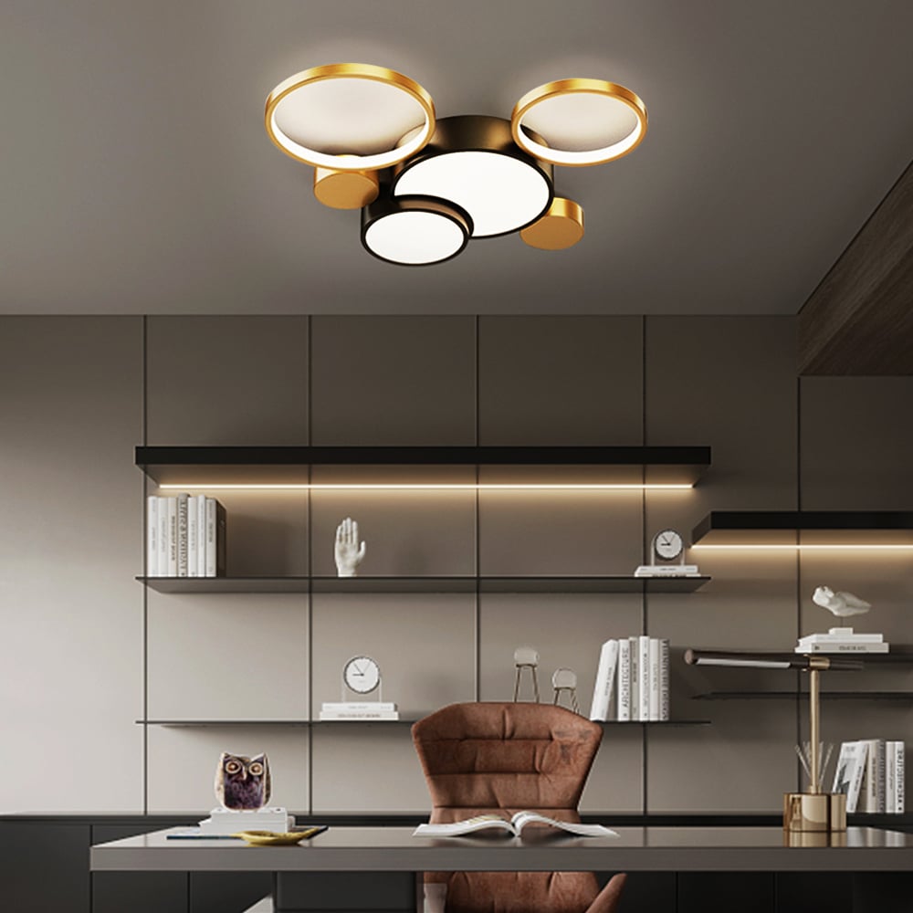 HMR - Geometric Flush Mount LED Ceiling Light in Gold & Black