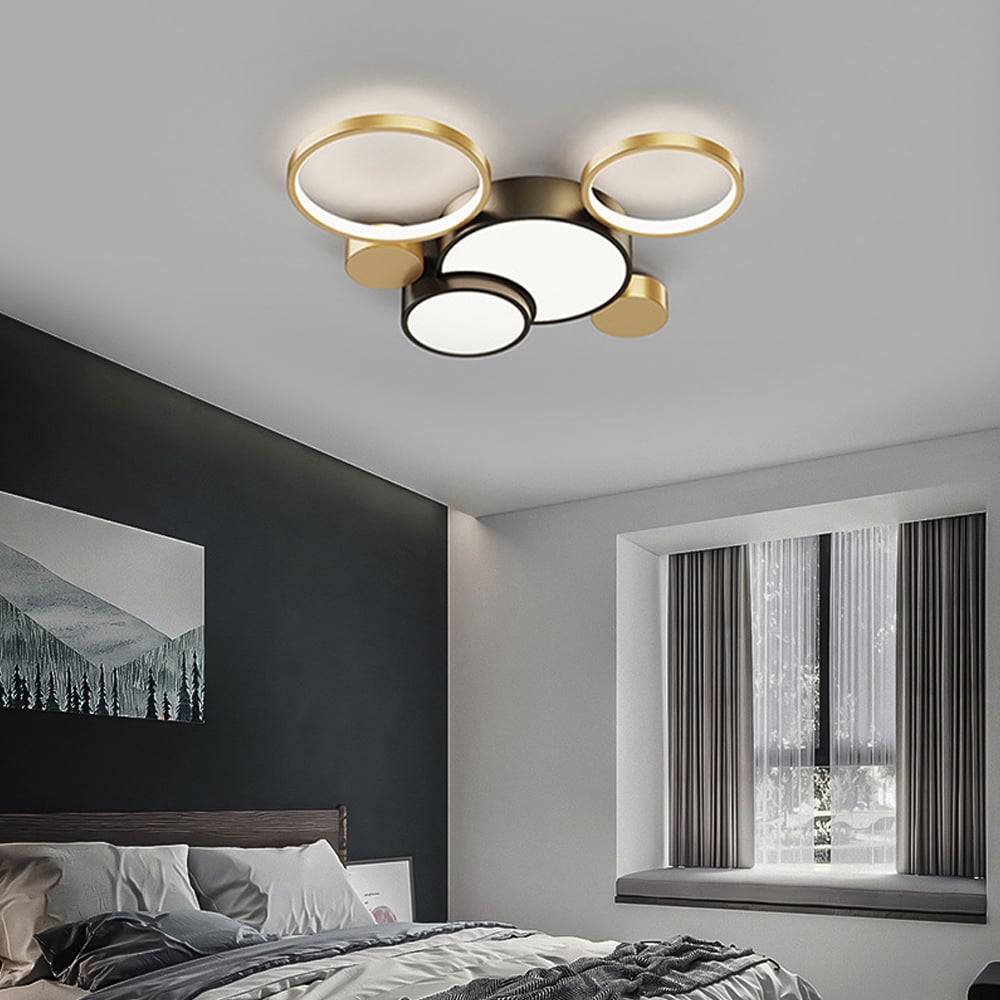 HMR - Geometric Flush Mount LED Ceiling Light in Gold & Black