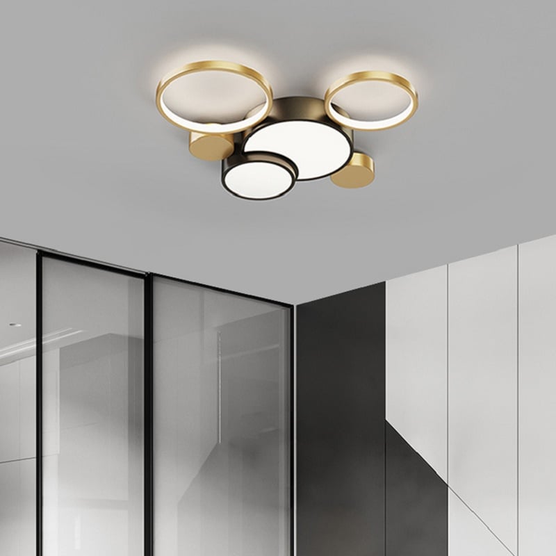 HMR - Geometric Flush Mount LED Ceiling Light in Gold & Black