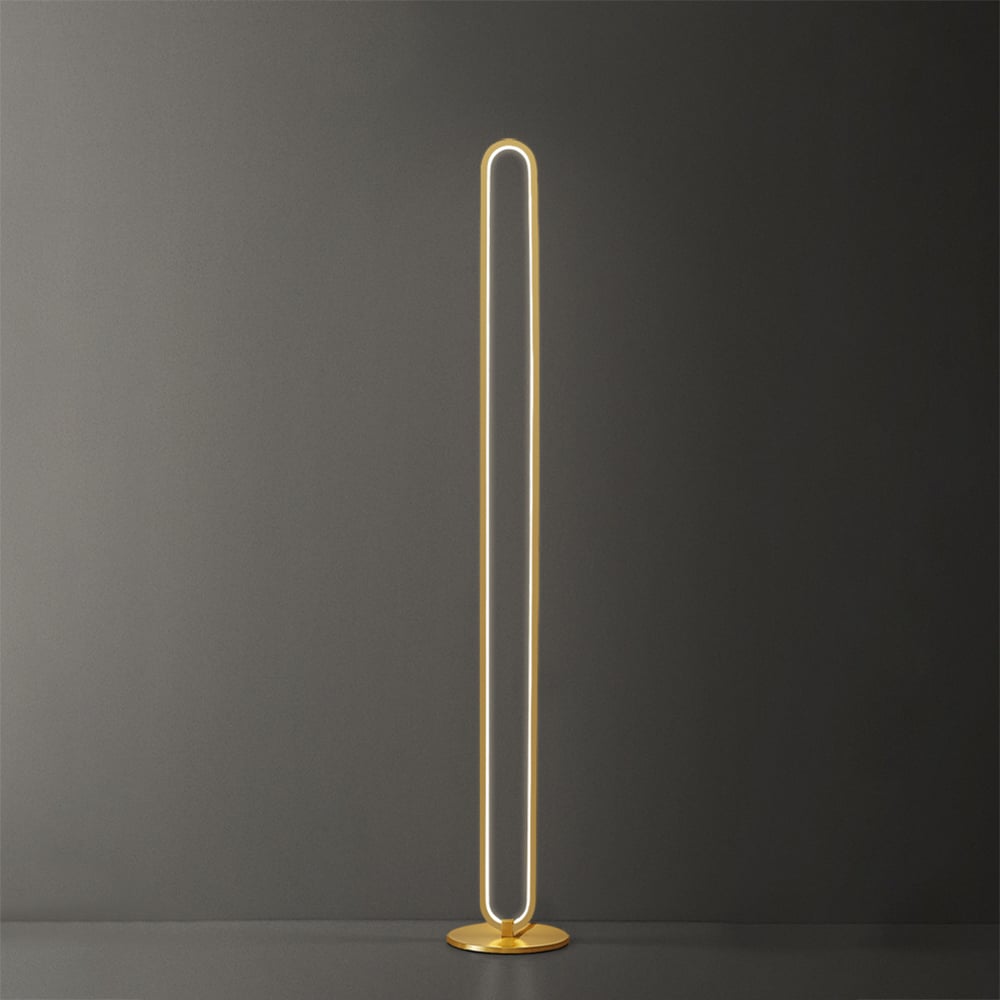 HMR - Modern Linear LED Floor Lamp Gold Metal Base Brass Standing Lamp