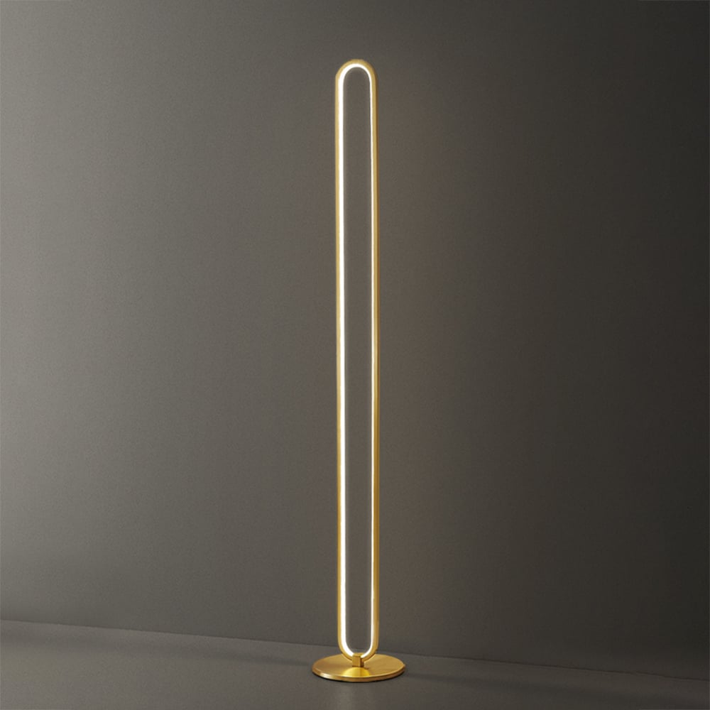 HMR - Modern Linear LED Floor Lamp Gold Metal Base Brass Standing Lamp