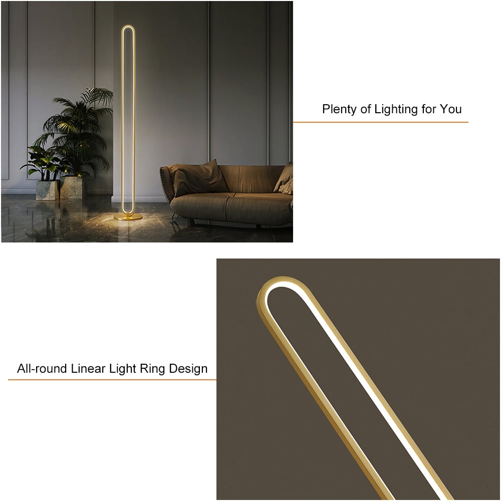 HMR - Modern Linear LED Floor Lamp Gold Metal Base Brass Standing Lamp